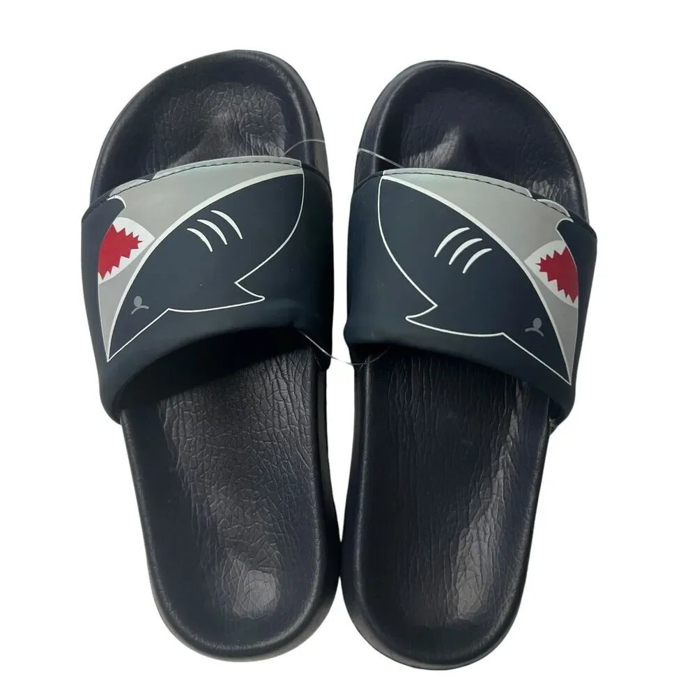 Shark Slides Youth Boys Navy Combo Sandals Summer‎ Pool Shoes Large 1/2